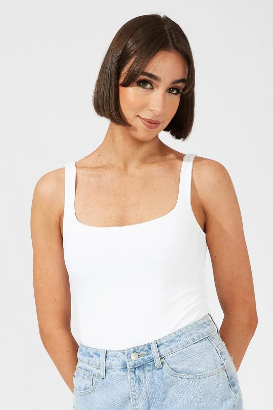 White Supersoft Bodysuit Sleeveless Square-Cut Neck