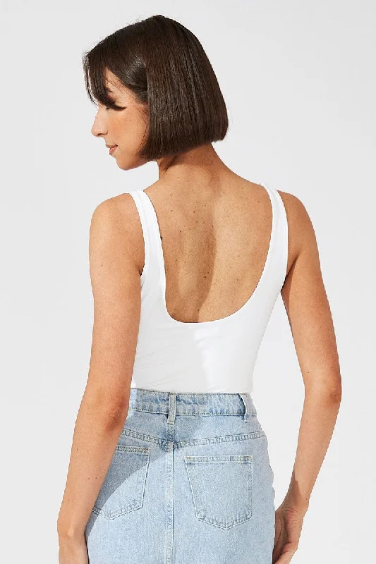 White Supersoft Bodysuit Sleeveless Square-Cut Neck