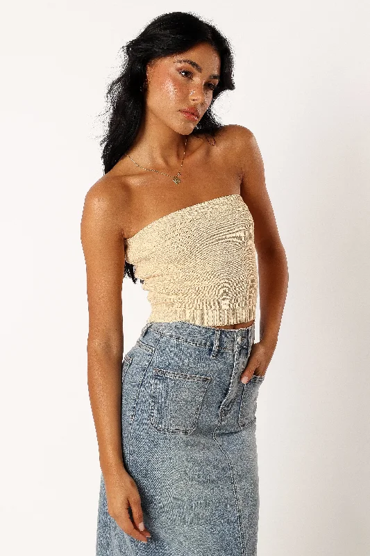 Zia Strapless Knit Top - Lemon