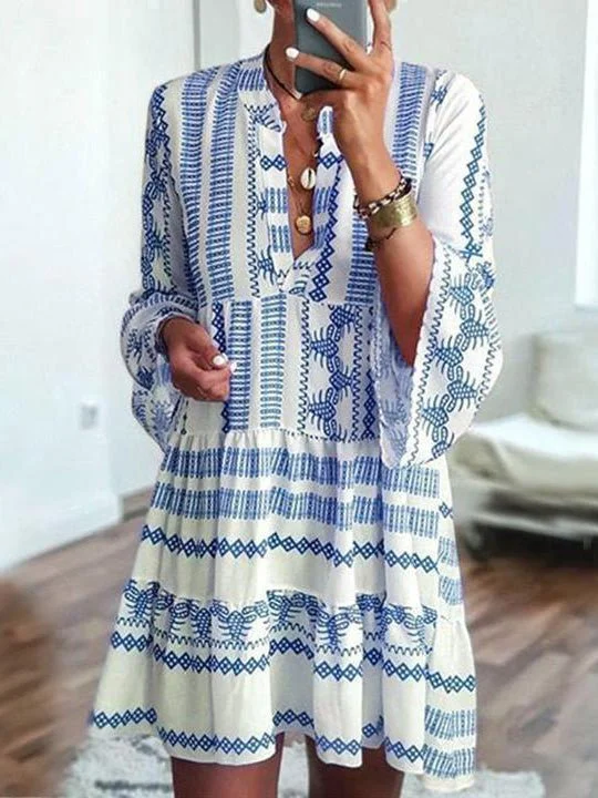 Women's Dresses Bohemian Print Long Sleeve Mini Dress Trendy Off-Shoulder Dress Mini Women's Dresses Bohemian Print Long Sleeve Mini Dress Trendy Off-Shoulder Dress Mini