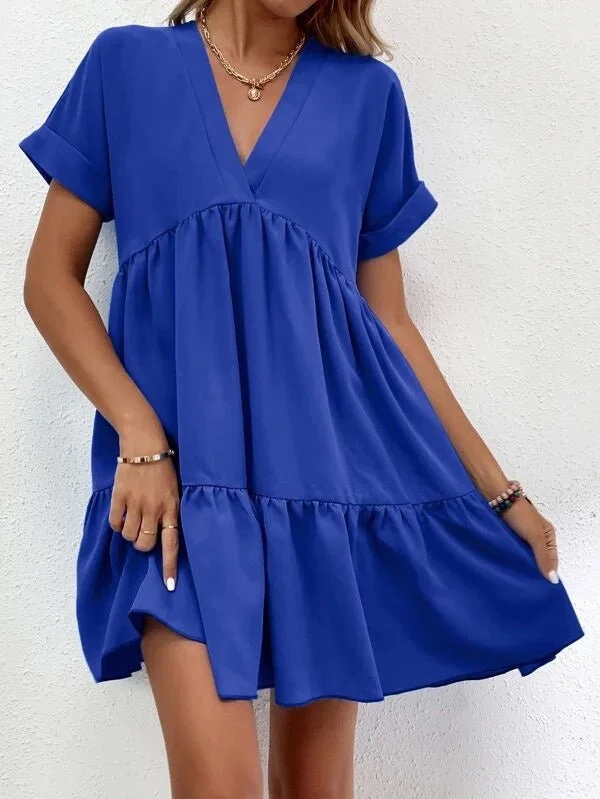 Women's Dresses Solid V-Neck Short Sleeve Mini Dress Elegant Sequin Mini Dress